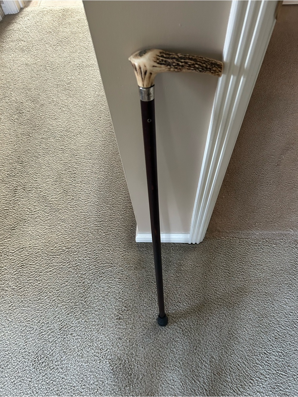 Antler Handle Walking Cane in Brown and Cream